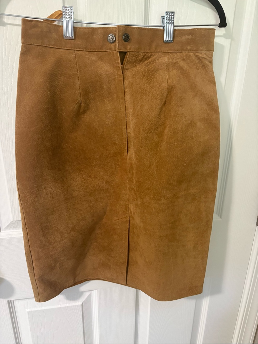 Express Suede Pencil Skirt in Cognac Brown - Picture 2 of 5
